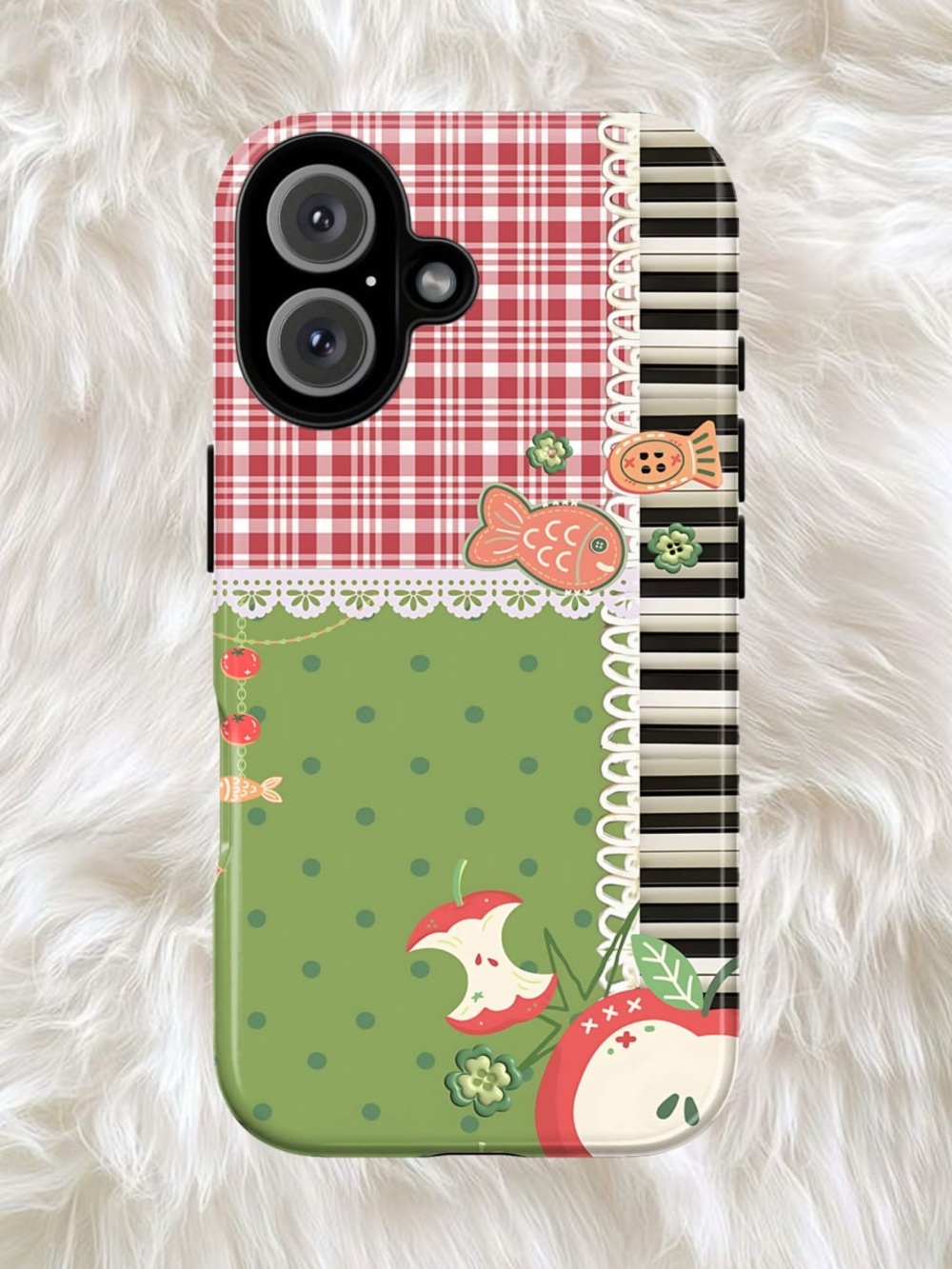 Vintage patchwork cottage core apple & fish phone case